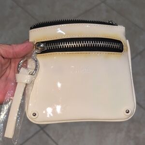 Chloe Cream Patent Leather Zip Wristlet Or Accessories Pouch